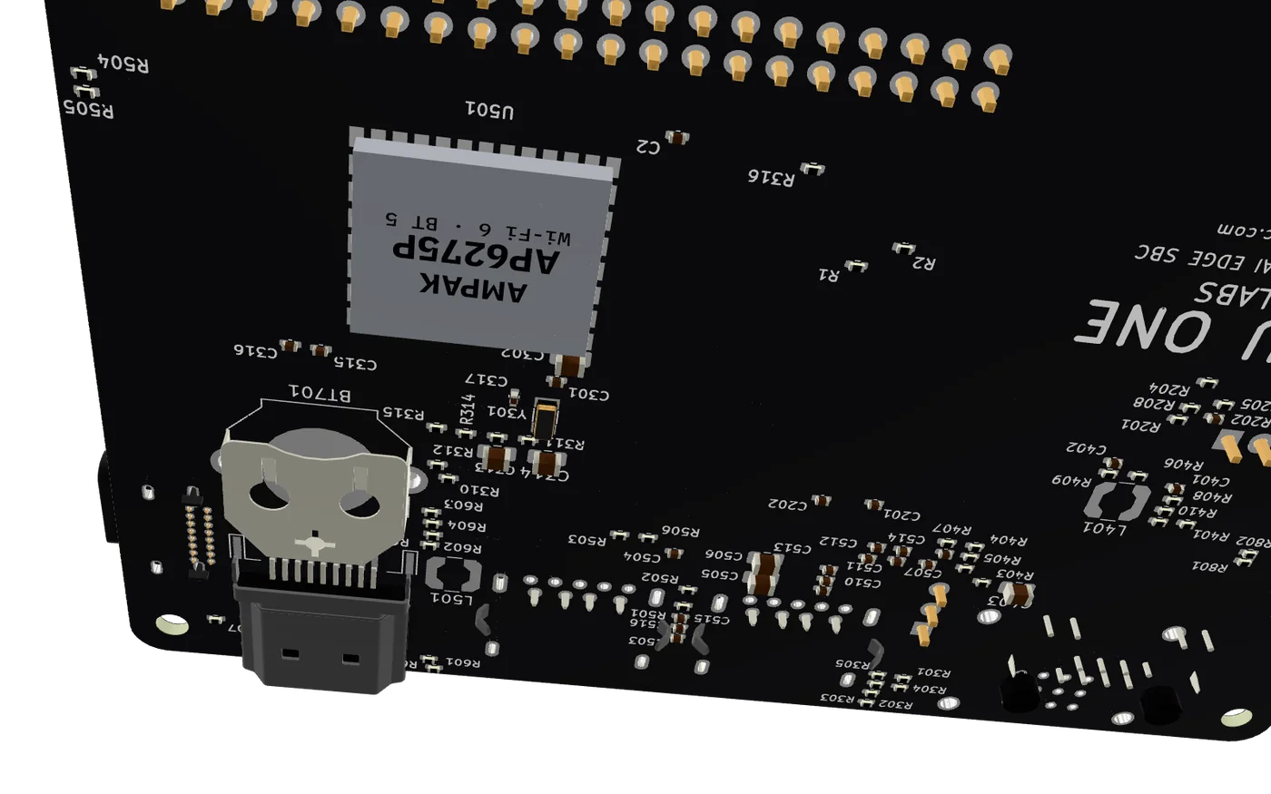 The underside of Vayu One with the Wi-Fi 6 and Bluetooth module and the clock battery holder